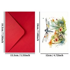 水彩蜻蜓花草留言明信片附信封, 1個