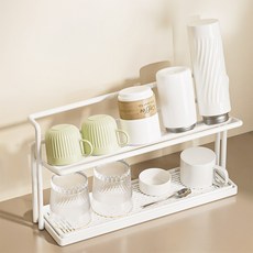 러빙랩 2단 컵정리대 물빠집 선반 컵걸이 건조대 LLA2509, 화이트