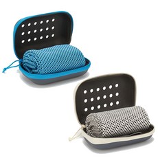 涼感運動毛巾+收納盒組, 1組, 藍色+灰色