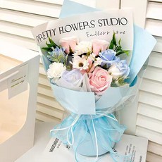 장미 조화 꽃다발 졸업식꽃다발 생일선물 여자친구 선물 화이트데이 기념일 감성 플라워부케 선물용, 1개, 블루02 1개, 블루02