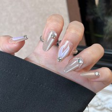 穿戴甲高級感秋冬閃鑽蝴蝶手工美甲甲片辣妹穿戴式指甲片, 1個, BY1533斑蝶翩翩:手工甲XS碼#10片/袋