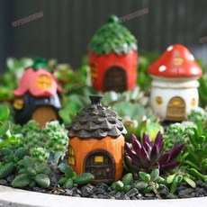 臺南出貨 花園蘑菇花朵松果房子小擺件花盆景裝飾品多肉苔蘚微景觀世界造景, 小號蘑菇房5.7*5.7*7.4cm