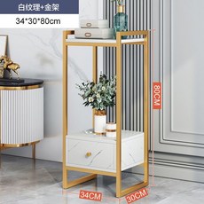 新款輕奢帶抽屜花架子 客廳落地擺件飲水機電視機旁置物架花盆架, （單抽款）80CM金架+仿白大理石紋