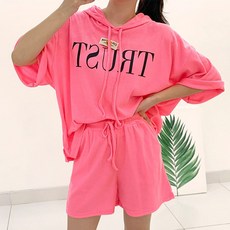Funny girls 羅紋連帽字母T恤短褲訓練套裝_3391