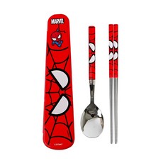 里和 韓國 lilfant 漫威 304不鏽鋼兒童學習筷餐具組 蜘蛛人, 1個, 真空組 蜘蛛人, 紅色, 湯匙、筷子、餐具袋