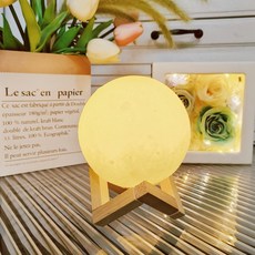 台灣現貨 月球燈 贈木頭支架 12色顏料 DIY彩繪星球燈 創意手作夜燈, 12cm (木頭支架12色顏料畫筆調色盤