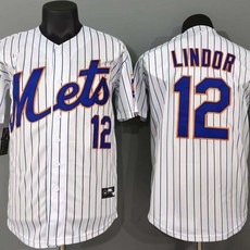 화이트 스트라이프 자수 메츠 린도어 야구 셔츠
