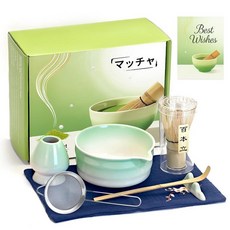 Evoio 말차 세트 일본 거품기 10개 세라믹 볼 대나무 거품기 스테인리스 체 스쿱 및 홀더 차 애호가를 위한 선물 277122