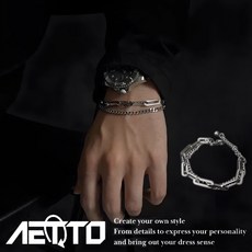 AETTO 拼接雙層設計手鍊 疊戴 韓版 冷淡風 百搭 簡約 鈦鋼手鍊男女可戴 情侶手鍊