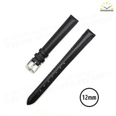 굿앤굿 무늬가 없는 가죽스트랩 12mm 블랙 소가죽시계밴드 패션시계밴드 가죽시계밴드 사은품 스프링바 제거툴 스프링바 무료