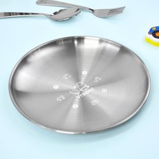 키친유 부릉부릉 자동차 캐릭터 스텐 원형 간식 접시 20cm 유아 반찬 나눔 앞접시 과일 디저트 그릇 플레이팅, 1개, 실버