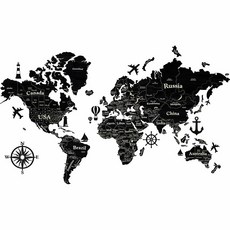 JustLikeWood 59x35 u2033 2D 벽 장식 - 나무 세계 지도 표준 핀이 있는 여행 지도 장식 주방 선물 마파 문디 국가 검정, Light Walnut, S 51x30.7