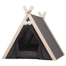 펫블리스 고급 애견 원목 인디언 텐트 방석 하우스, 1개, 딥그레이