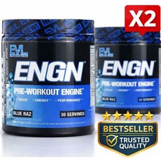 EVLution Nutrition ENGN 프리 워크아웃 엔진 블루라즈 312g, 2개