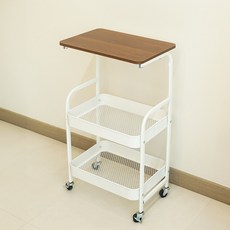 블렌드 우드 철제 트롤리, 화이트 3단