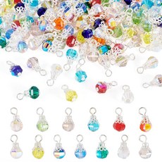 KISSITTY 130피스 면처리된 유리 론델 펜던트 크리스탈 라운드 댕글 참 벌크 철제 루프 비즈 캡 핸드메이드 주얼리 제작 귀걸이 팔찌 목걸이 열쇠고리 여름 DIY 공예 1