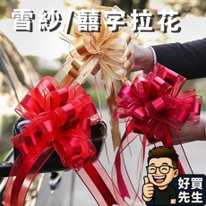 好買先生 質感啞光雪紗手拉花 - 生日禮物/婚禮佈置/禮車裝飾/求婚用品 DIY立體蝴蝶結, 大紅雪紗拉花〚1入〛, 大紅
