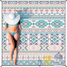 HIHOHO Beach Blanket Waterproof Sandproof Extra Large Beach Mat 79" X 83"/120"x108"for 1-8 Adults, 79" X 83"（1~3 person）, 보헤미안-그린 핑크
