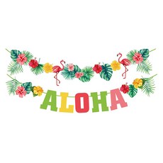 하와이 파티 장식 플라밍고 화환 루아우 열대 ALOHA 배너 여름 해변 생일, Style B