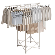 【Easy Life 家居館】免組裝雙桿收納曬衣架-附網 曬衣架 收納衣架 吊掛衣架 置物收納架, 白色