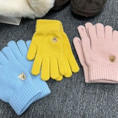 G18 곰돌이 핑거홀 주니어 스마트폰 터치 니트 장갑, 1개, 블랙