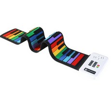 롤업피아노 휴대용 전자 폴더블 49건반 키보드 건반, (S 충전식 리튬 배터리)-7 컬러 키