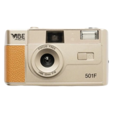 VIBE 501F 復古底片相機 膠卷相機 135軟片 內建閃光燈 現貨贈電池, 流沙金-Sandy gold (贈電池),Kodak plus200度 36張/卷