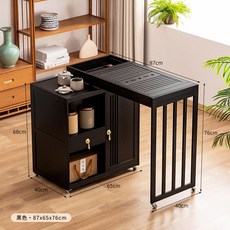 楠竹中式多功能茶台 茶桌茶几收納置物架, 1個, 黑色, 黑色