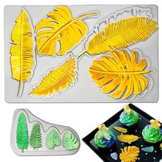 Acxydm 대형 거북이 잎 퐁당 몰드 2피스 잎 몰드 실리콘 야자수 잎 질경이 잎 초콜릿 몰드 세트 열대 식물 잎 몰드 설탕 공예 컵케익 쿠키 만들기용 3D 실리, 나뭇잎 몰드 2