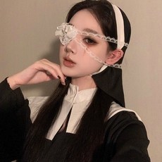 實拍 修女的懺悔 萬聖節愛心十字架獨眼罩面具 暗黑哥特風鎖骨鏈 派對裝扮道具, 1個, 一款多用 ：白色蕾丝爱心绑带