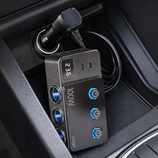 개별스위치 USB 3포트 멀티 소켓 시거잭 차량용 고속 충전기 C타입 LED램프, 3구, 1개
