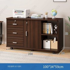 사무실 수납장 멀티 낮은 책장 캐비닛 수납형 오피스 이동식 사무실용 사물함 사무용, 1개, 3문 1문 2막이 자물쇠 슬라이드휠 블랙 100CM