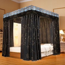 床簾蚊帳一體式家用臥室遮光簾加厚闇色係床幔出租房防塵頂帶支架, 單支架（無牀簾  無帳紗）,1.2x2米