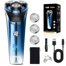 LifeSync FK373 남자 전기면도기 3헤드 생활방수 건식 습식 면도 트리머 포함 남성 선물 추천, 블루 고급버전