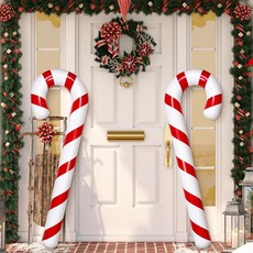 Whaline 180.3cm(71인치) 크리스마스 공기 주입식 캔디 지팡이 풍선 장식 레드 스트라이프 캔디 지팡이 수영장 국수 크리스마스 휴일 파티 수영장 해변용 2개 세트