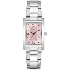 Caravelle Bulova 여성용 드레스 3핸드 쿼츠 시계 직사각형 케이스 로마 숫자 곡선형 미네랄 블랙 스트랩/실버