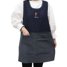 네꼬클럽 지지미 체크 앞치마 수납력좋은 요양보호사 시니어클럽 단체, 1개, 지지미체크-그레이블루