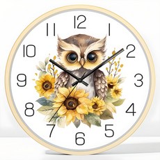 메르헨몬드 국산 무소음 벽시계 30.5cm, 부엉이 해바라기