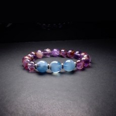 Quelea 海藍寶搭配紫幽靈男士手環，提升溝通，增強事業運，手工水晶手鍊