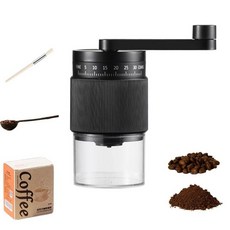 수동 커피 그라인더 18가지 조절 가능한 설정이 있는 프리미엄 원뿔형 버 밀 - 에스프레소 프렌치 프레스 터키 커피용 휴대용 핸드 크랭크 빈 그라인더 브러시 스쿱 및, 블랙