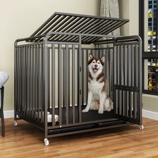 狗狗籠小型中型大型狗籠子加粗加固全管帶厠所泰迪邊牧金毛寵物籠, 銀色【方管+鋼絲】,【長110寬69高93】中型犬, 1個