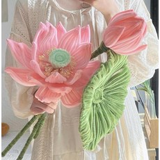 거대 연꽃 장식품 트위스트 완드 DIY 수제 꽃다발 재료 키트 거실 장식용, 연꽃 3종 세트 [핑크 연꽃]