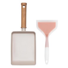 bella cuisine 電磁爐 IH Plumbel 陶瓷方形玉子燒鍋 + 大型矽膠鍋鏟組合 2組, 1套, 玉子燒鍋 18cm + 鍋鏟, 混合色