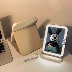 【開發票/統編】鏡子 化妝鏡 女 可折疊 臺式 桌面 帶 led燈 送女朋友 生日禮物 高級感實用耐用材質可調角度 桌面擺放389990, 米黃色-大號