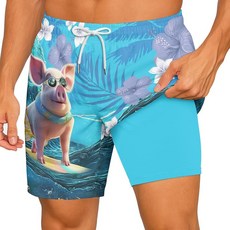 HUNTFAMI 남성용 수영 트렁크 보드 퀵 드라이 17.8cm(7인치) 비치 반바지 압박 라이너 수영복 182191