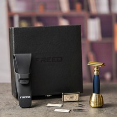 【FREED】古銅系列尊爵四件組雙刃式刮鬍刀禮盒 - 帝王藍 刻字 男友生日禮物, 1個, 不需刻字, 10