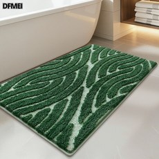 DFMEI 浴室廁所門口防滑墊洗手檯加厚地毯吸水地墊簡約衛生間腳墊, 1個, 疊浪織紋-綠