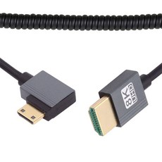 [ 776584 ] NFHK 케이블 미니 HDMI 2.1 수- 수 8K 60Hz 스트레치 코일 직각 90도 HDTV 컴퓨터 노트북 모니터용, 미니 HDMI 직각, 1개