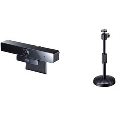 Sanwa Supply CMS-V51BK+ 웹캠 데스크탑 스탠드 500만 화소 광각 렌즈 유선 USB 연결 내장 마이크 블랙., 단일구성