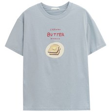 【廷選】奶油吐司印花上衣・早餐系穿搭・食物元素・甜系短袖, 藍色,L【※請參考尺寸表】